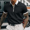Men's Solid Color Zipper Lapel Polo T-Shirt