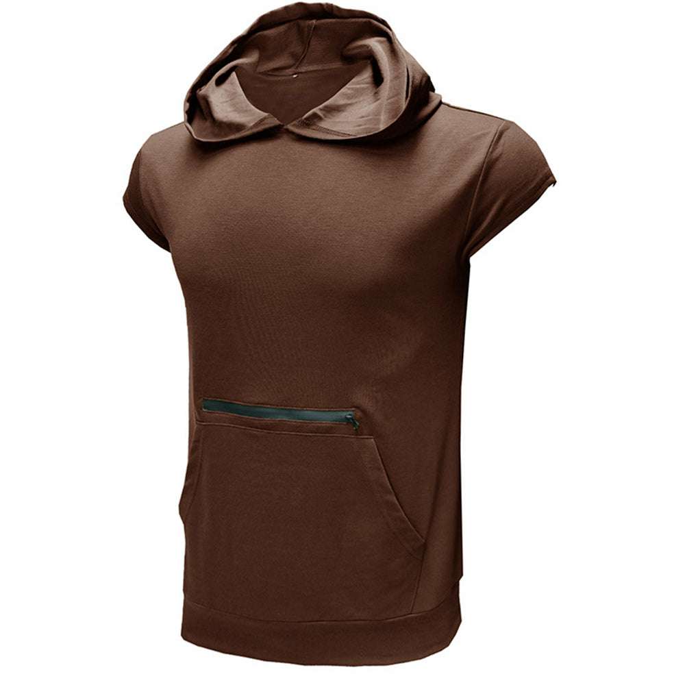 Men's Sleeveless Sports Vest Outdoor Fitness Solid Color Hoodie
