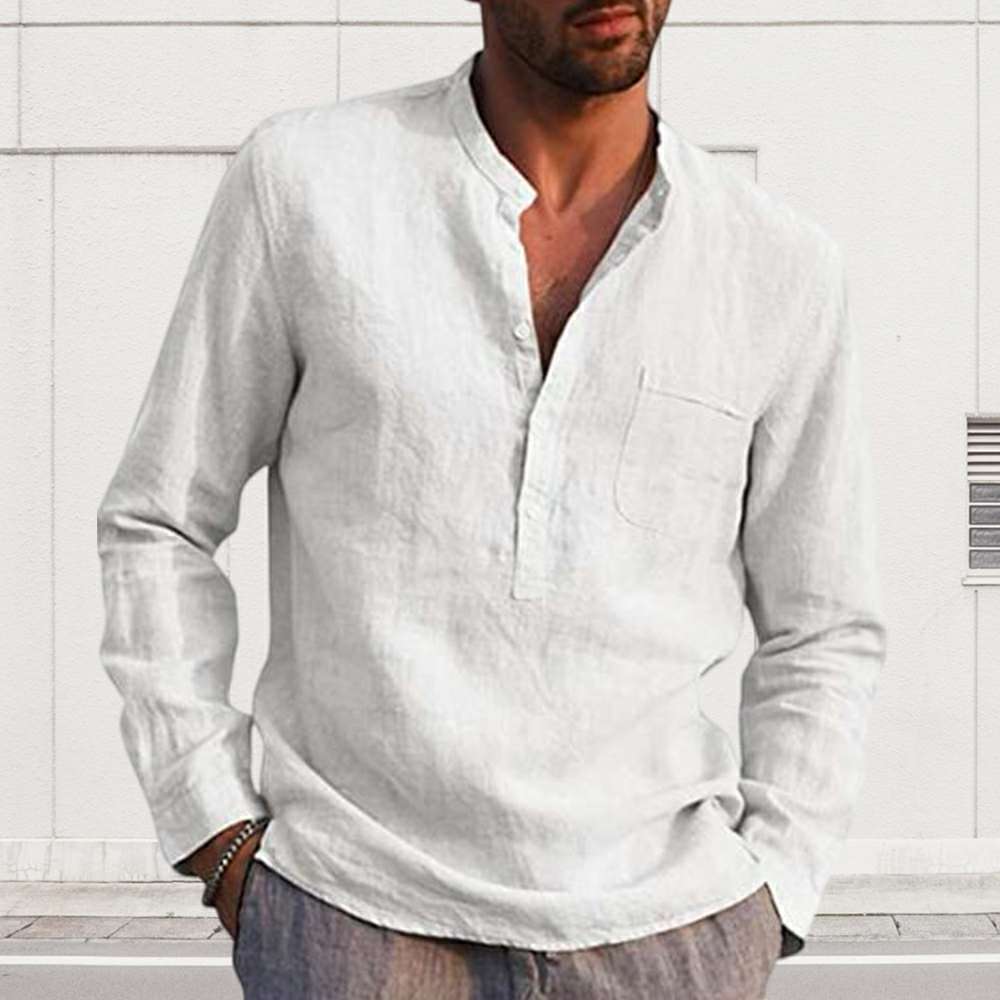 Men's Long Sleeve V Neck Casual Beach Linen Shirt Men's Long Sleeve V Neck Casual Beach Linen Shirt