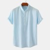 Cotton Linen Stand Collar Casual Short Sleeve Shirt Beach T-Shirt Cotton Linen Stand Collar Casual Short Sleeve Shirt Beach T-Shirt