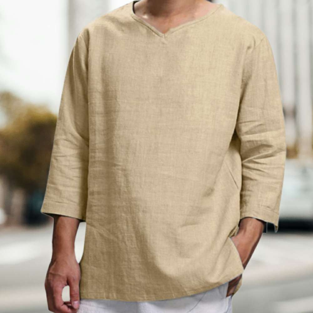 Men's new cotton and linen V-neck long-sleeved loose shirt Men's new cotton and linen V-neck long-sleeved loose shirt