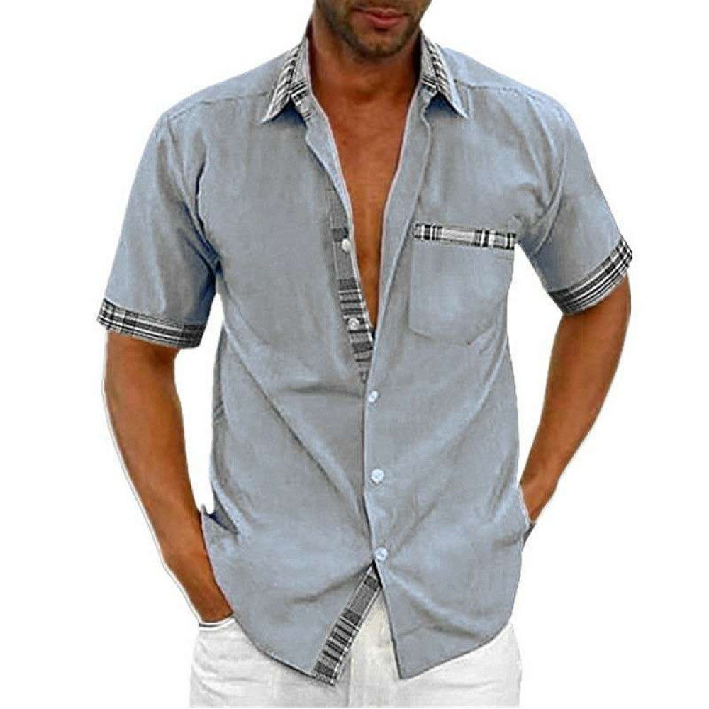 New summer men's solid color casual plaid shirt New summer men's solid color casual plaid shirt