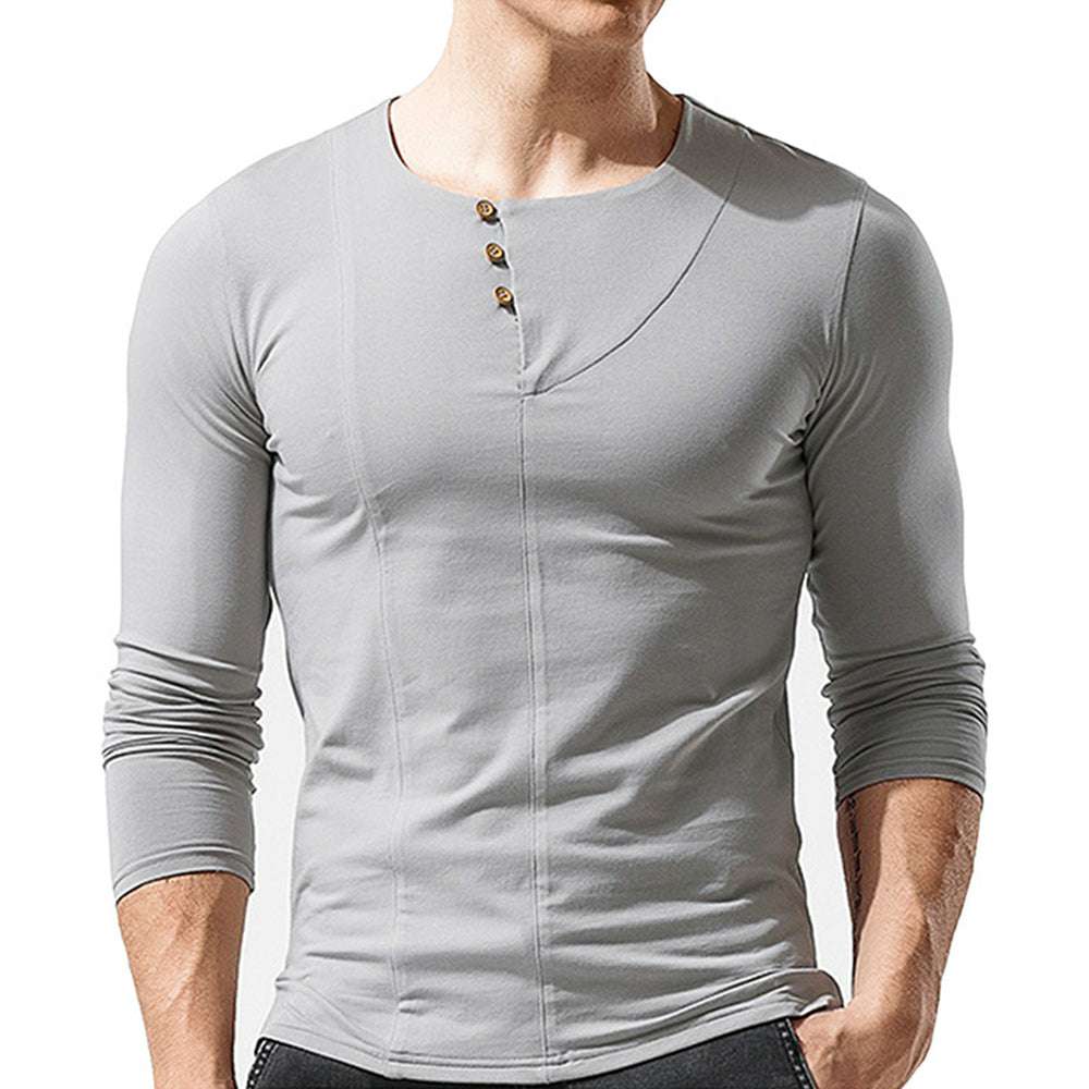 Men's Round Neck Button Long Sleeve T-Shirt Men's Round Neck Button Long Sleeve T-Shirt