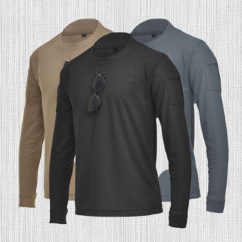 New Men's Solid Color Stretch Crew Neck Long Sleeve T-Shirt