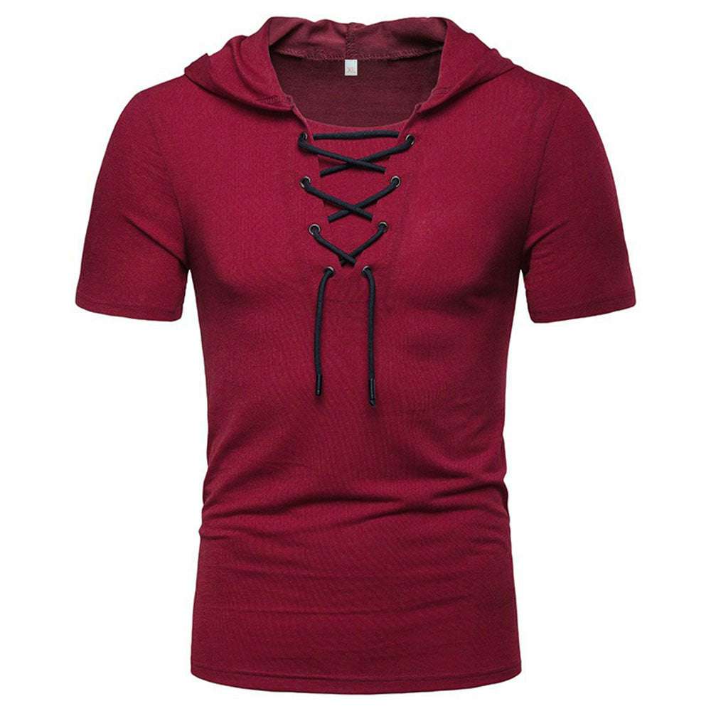 Lace-up short-sleeved hooded T-shirt P1055 Lace-up short-sleeved hooded T-shirt P1055