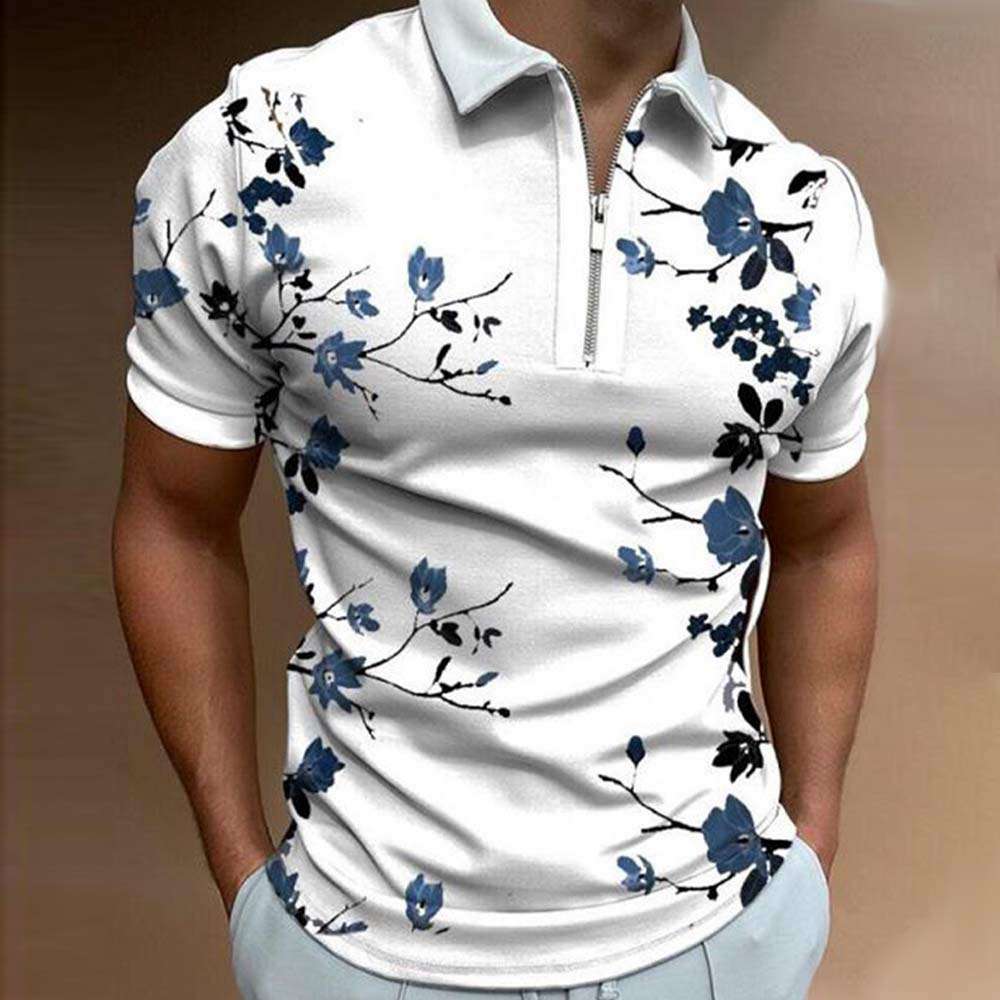 Short sleeve striped zip summer polo for men P1124 Short sleeve striped zip summer polo for men P1124