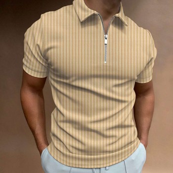 New Men's Vertical Stripe Slim Polo Short Sleeve P1115
