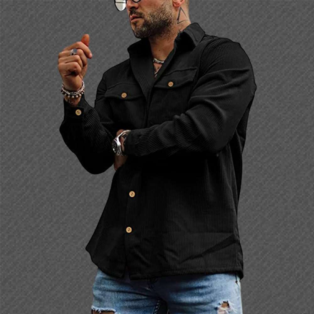 Fashion Men's Corduroy Button Pocket Long Sleeve Shirt