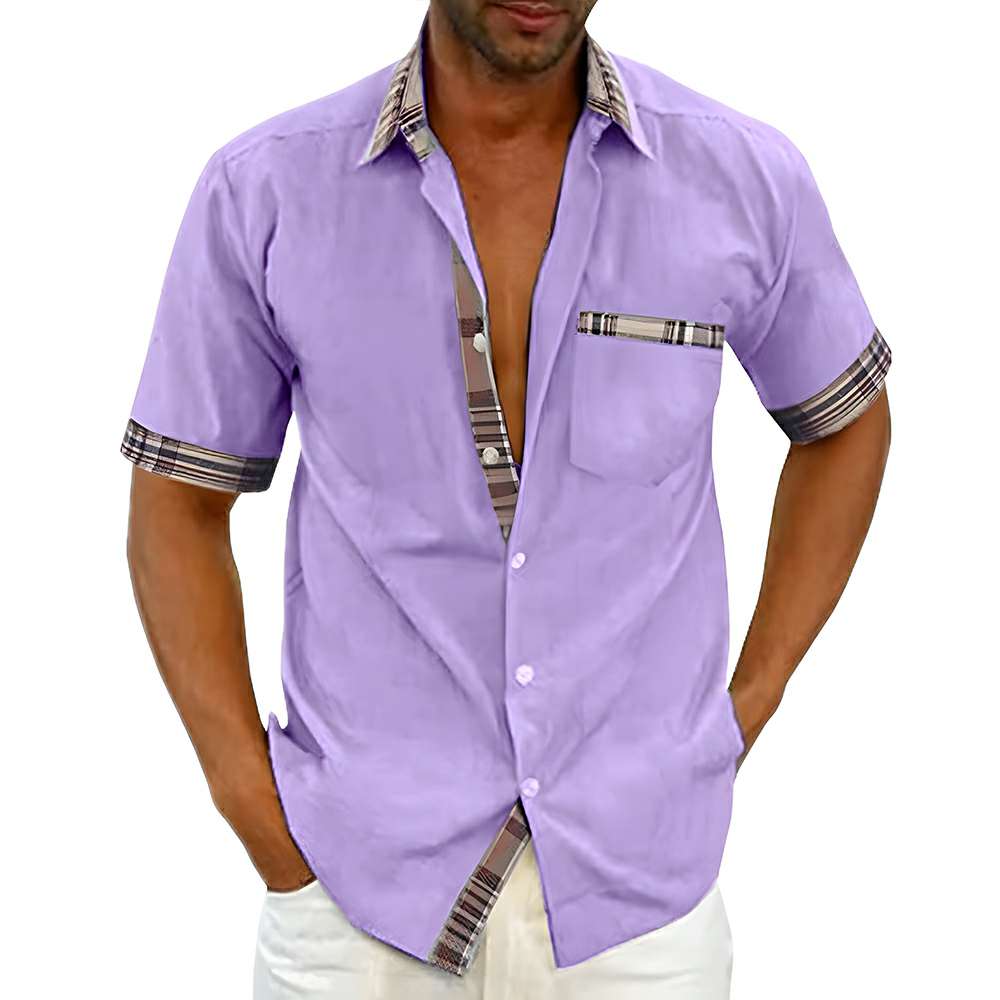 New summer men's solid color casual plaid shirt New summer men's solid color casual plaid shirt