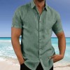 Men's New Solid Color Lapel Button Short Sleeve Shirt