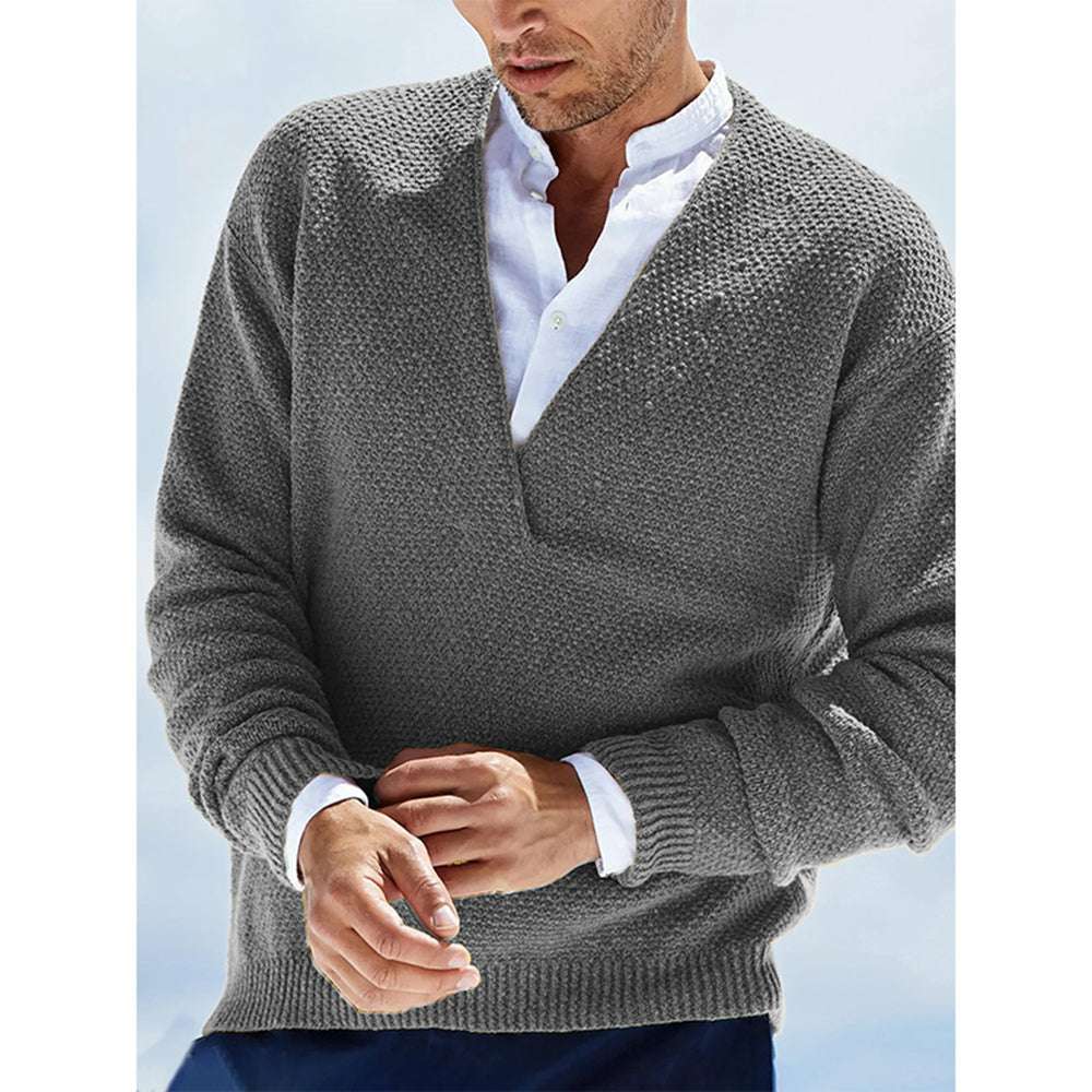 Men's V-neck solid color slim-fit pullover sweater Men's V-neck solid color slim-fit pullover sweater