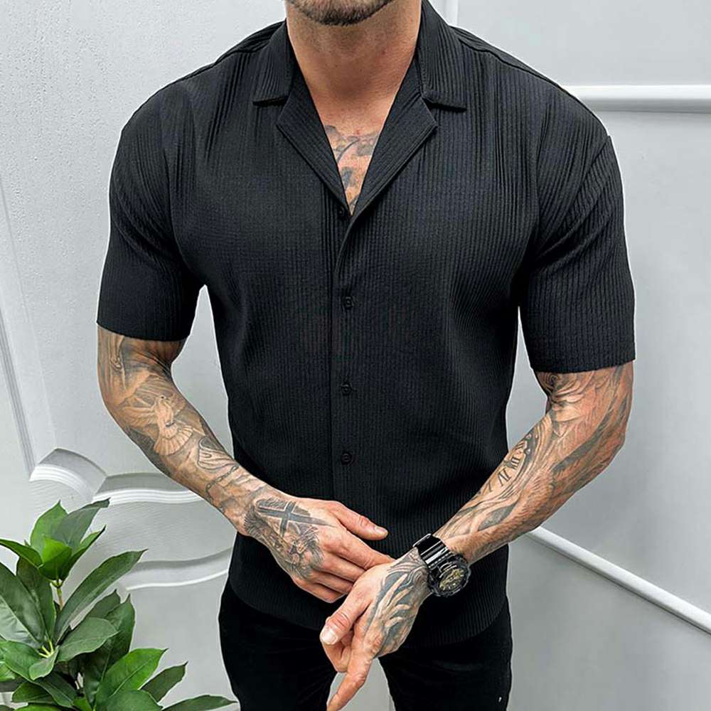 New solid color short-sleeved shirt men's casual cardigan