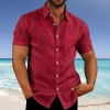 Men's New Solid Color Lapel Button Short Sleeve Shirt