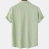 Solid color double pocket linen short sleeve shirt for men Solid color double pocket linen short sleeve shirt for men