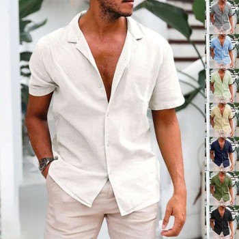 Short-sleeved shirt in breathable linen for men