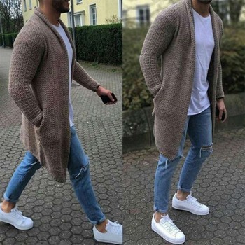 Fashion Men's Solid Color Casual Warm Knitted Long Sleeve Cardigan P1178