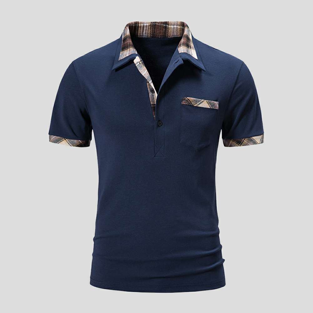 Summer new color-block plaid men's casual polo shirts P1118