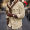 New Men's Solid Color Cotton Lapel Pocket Shirt