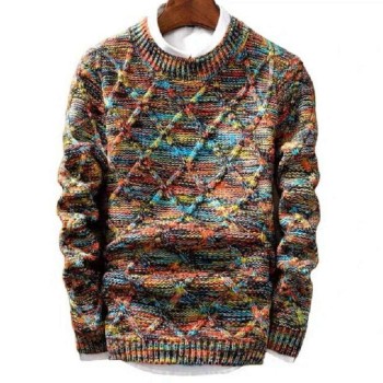 Men's round neck thickened slim trendy sweater