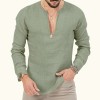 Cotton linen deep v-neck solid color large size long-sleeved T-shirt shirt Cotton linen deep v-neck solid color large size long-sleeved T-shirt shirt
