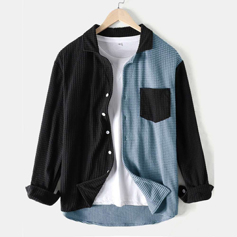 New Men's Plaid Colorblock Loose Corduroy Casual Long Sleeve Shirt New Men's Plaid Colorblock Loose Corduroy Casual Long Sleeve Shirt