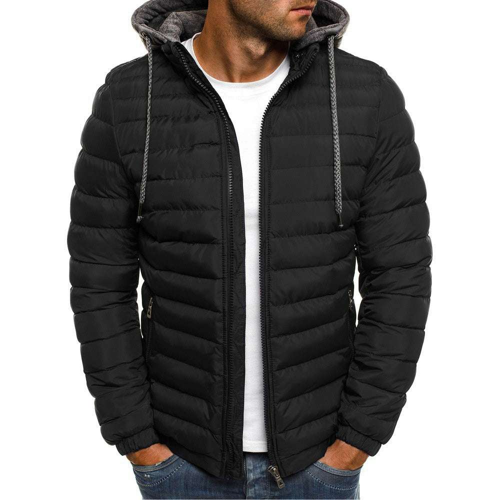 Men's Fashion Solid Color Warm Hooded Cotton Padded Jacket