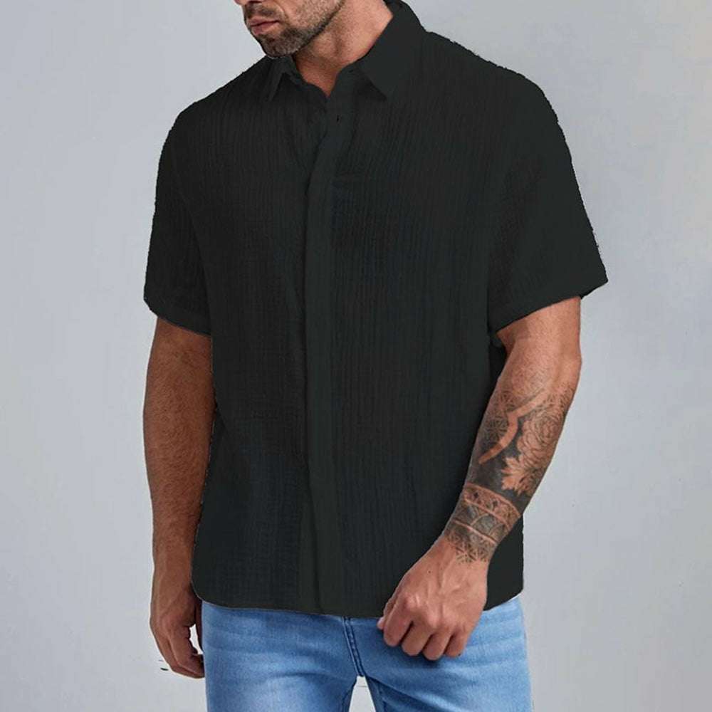 New Men's Slim Lapel Collar Pleated Short Sleeve Shirt New Men's Slim Lapel Collar Pleated Short Sleeve Shirt