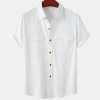 Solid color double pocket linen short sleeve shirt for men Solid color double pocket linen short sleeve shirt for men