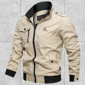 Men's Solid Color Pocket Stand Collar Jacket