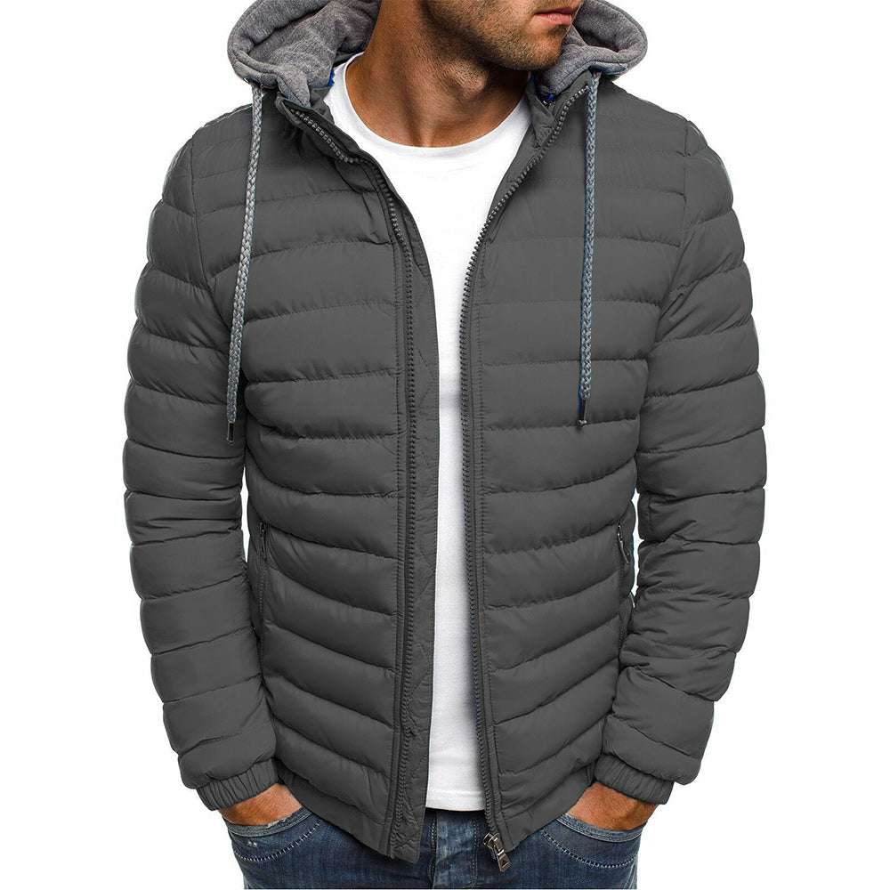 Men's Fashion Solid Color Warm Hooded Cotton Padded Jacket