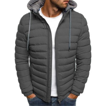 Men's Fashion Solid Color Warm Hooded Cotton Padded Jacket