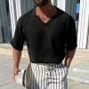 Summer new men's solid color V-neck cotton and linen short sleeves Summer new men's solid color V-neck cotton and linen short sleeves