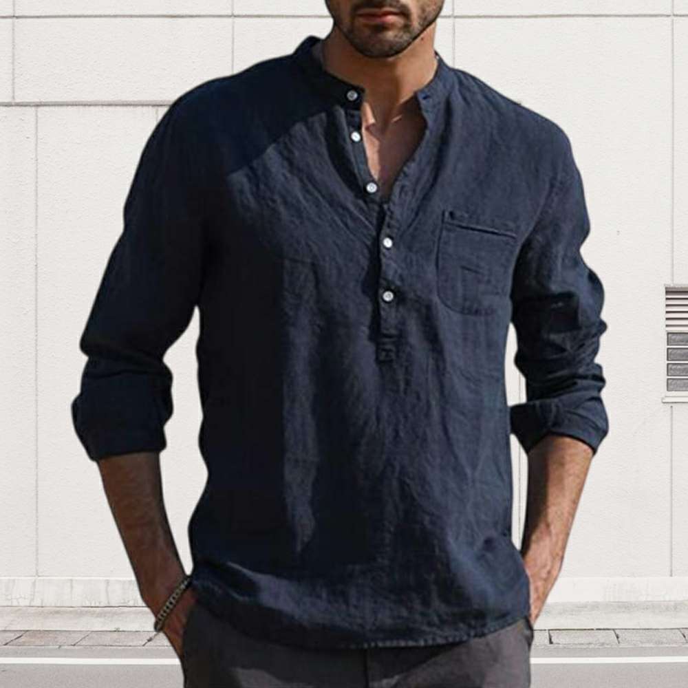 Men's Long Sleeve V Neck Casual Beach Linen Shirt Men's Long Sleeve V Neck Casual Beach Linen Shirt