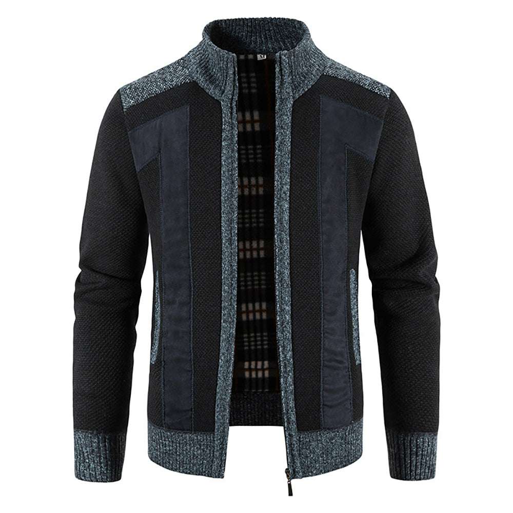 Men's Warm Fashion Stitched Fleece Knitted Cardigan P1180
