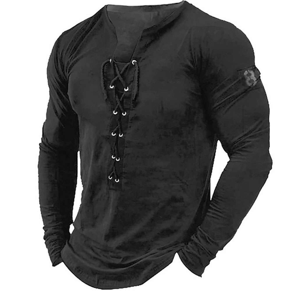 Summer new men's outdoor retro tie hooded long sleeve