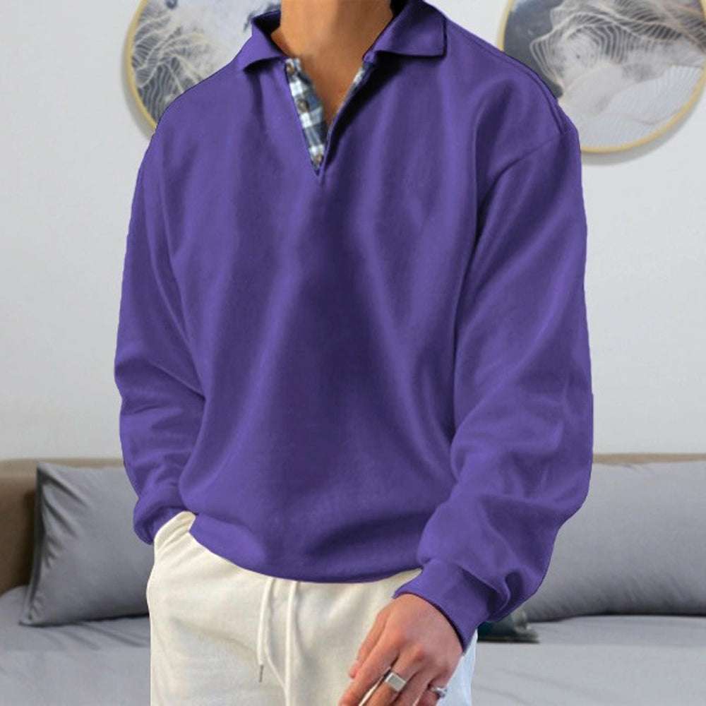 Men's Fashion Lapel Plaid Long Sleeve Sweatshirt