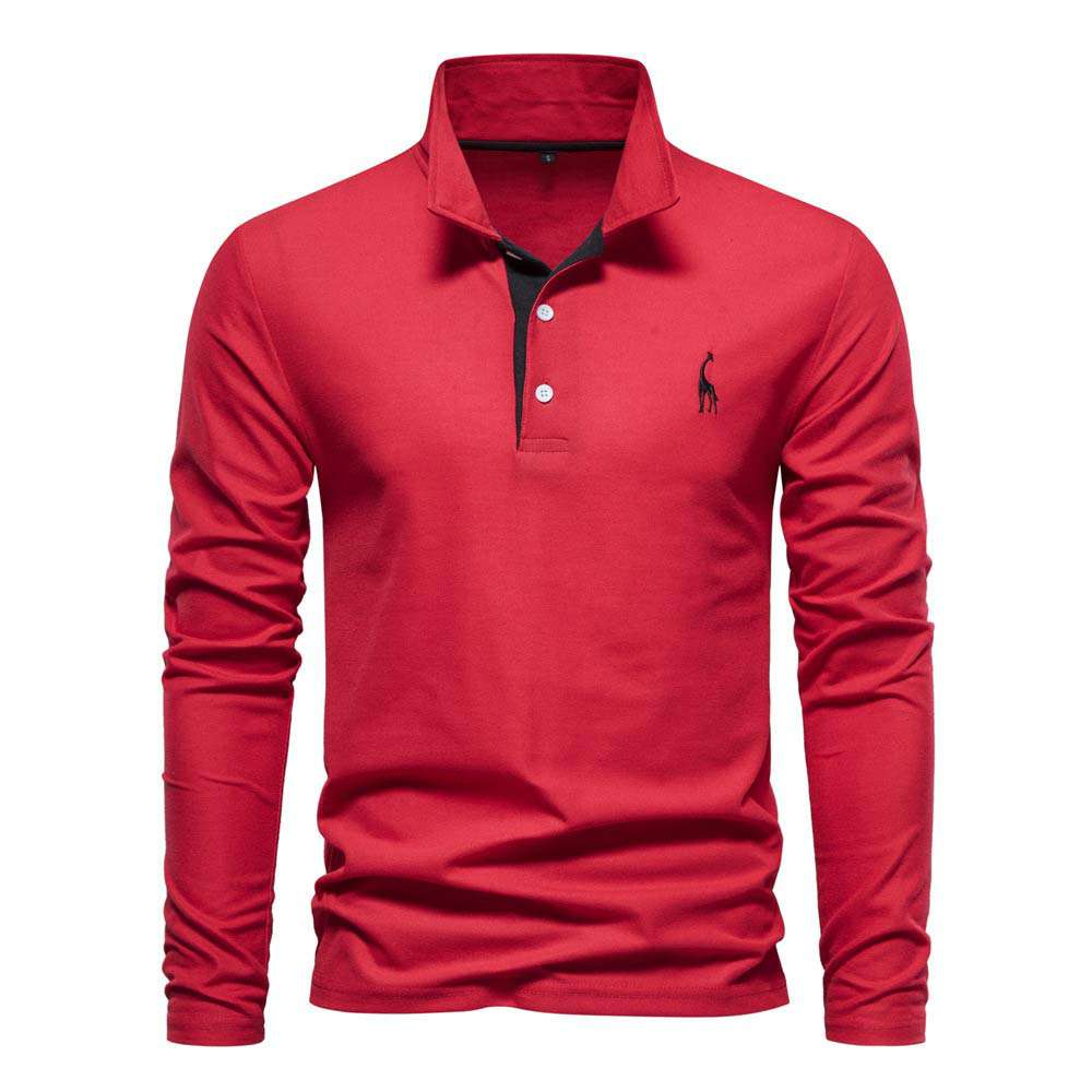 New Men's Fawn Embroidered Solid Color Long Sleeve Polo Shirt New Men's Fawn Embroidered Solid Color Long Sleeve Polo Shirt
