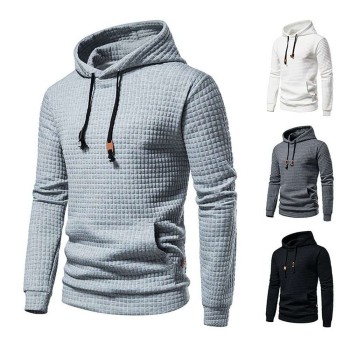 New Men's Fashion Check Casual Pocket Pullover Hoodie