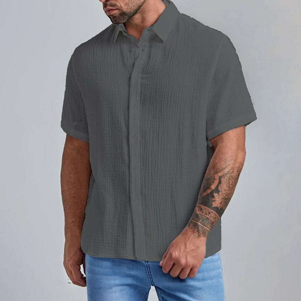 New Men's Slim Lapel Collar Pleated Short Sleeve Shirt New Men's Slim Lapel Collar Pleated Short Sleeve Shirt