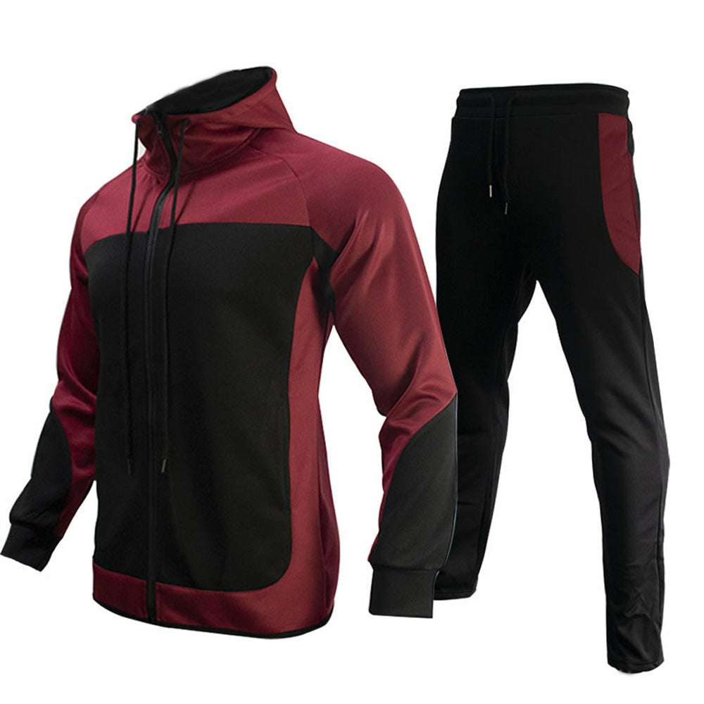 Men's casual color contrast sports two-piece set