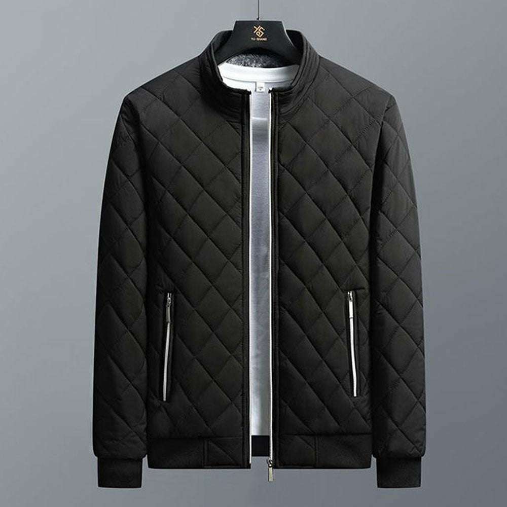 Standing Collar Plaid Casual Men's Warm Cotton Padded Jacket