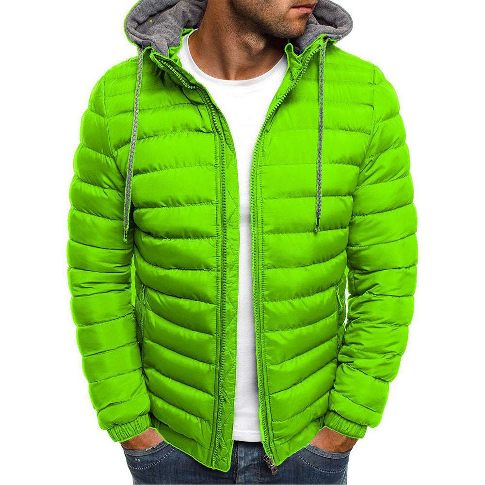 Men's Fashion Solid Color Warm Hooded Cotton Padded Jacket