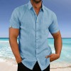 Men's New Solid Color Lapel Button Short Sleeve Shirt