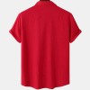 Solid color double pocket linen short sleeve shirt for men Solid color double pocket linen short sleeve shirt for men