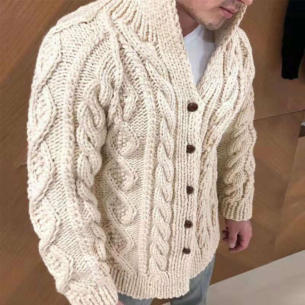 Winter Men's Warm Solid Color Jacquard Cardigan P1213