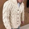 Winter Men's Warm Solid Color Jacquard Cardigan P1213