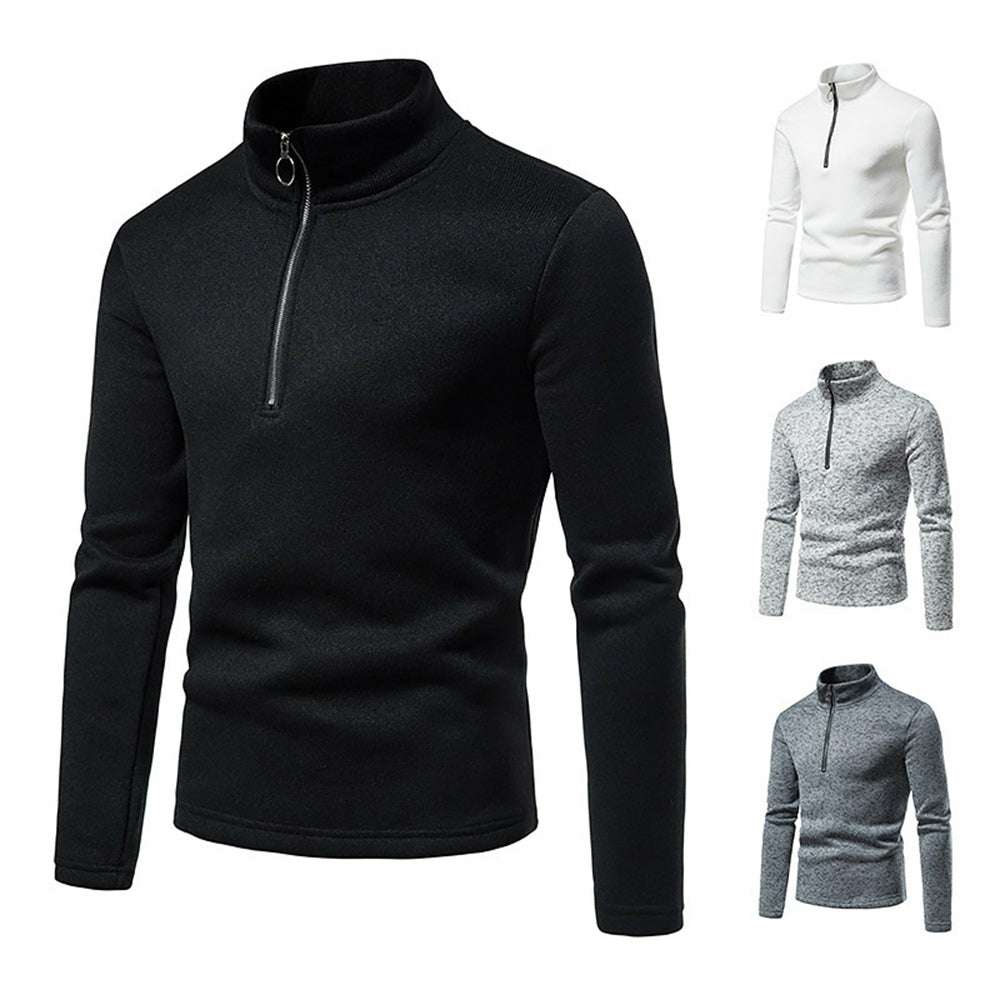 Men's Solid Color Zip Turtleneck Standing Collar Sweater P1174