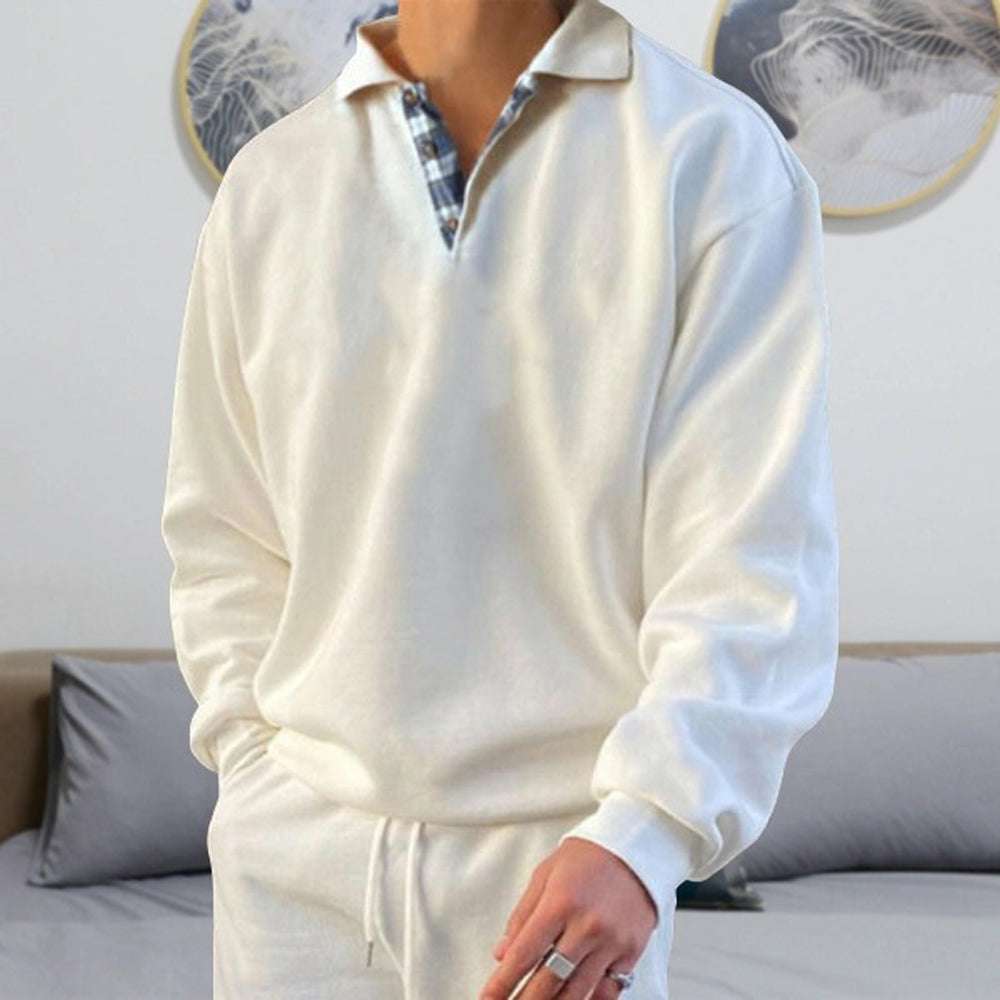 Men's Fashion Lapel Plaid Long Sleeve Sweatshirt