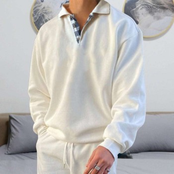 Men's Fashion Lapel Plaid Long Sleeve Sweatshirt