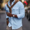 New Men's Solid Color Cotton Lapel Pocket Shirt